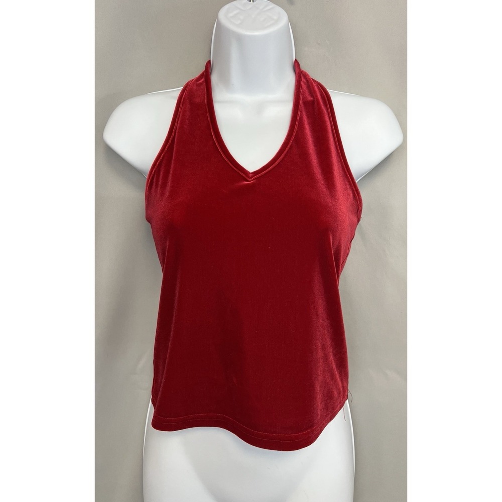 VTG Joule Women's Red Velvet Helter‎ Neck tank top Red Sz Small Made USA Y2K